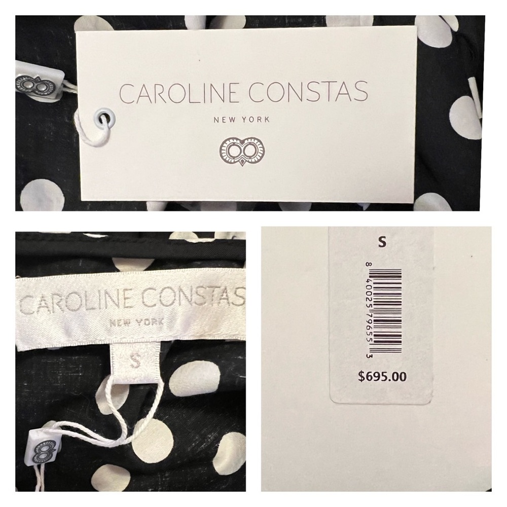 New! CAROLINE CONSTAS Puff Sleeve Polka Dot Ruffle Midi Dress - Picture 7 of 7